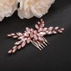 Teyglen Women Pink Crystal Hair Comb Bride Wedding Rhinestone Hair Comb Bridal Hair Accessories for Bride Wedding Rhinestone Headpiece Crystal Hair Piece for Women Girls (Pink)