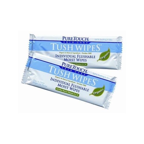 PureTouch Tush Wipes ORGANICS/NATURALS for adults 24 Individual Flushable Moist Wipes / 6 boxes (144 Single-Use-Packets)