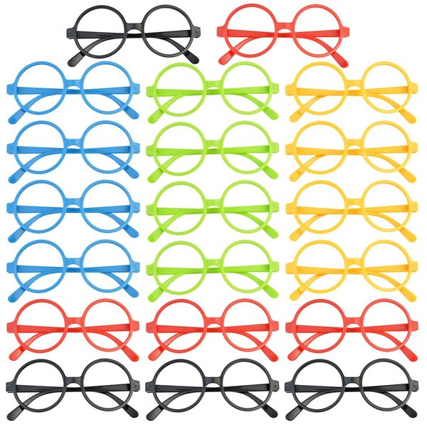obmwang 20 Pack Colorful Wizard Glasses Round Glasses Frame No Lenses for Birthday Halloween Costume Dress Up Party Favors