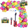 Amandir 90s 80s Theme Party Decorations, 90Pcs Balloon Arch Kit 6PCS Inflatable Retro Disco Ball Microphone Rainbow Roller Skate Boom Box Guitar Balloon for Back to 90s 80s Hip Hop Birthday Supplies