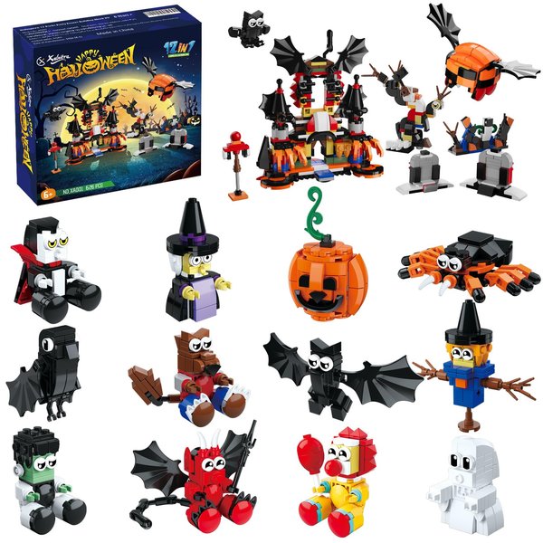 Halloween Party Favors Toys for Kids, Halloween Haunted House 12 in 1 Building Blocks Set Gift 626PCS,Halloween Toys Mini Cute Bricks 12 Pcs Goodie Bags Fillers Classroom Prizes for Boys or Girls 6-12