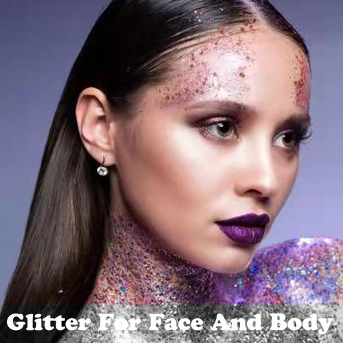 HWSHQY OO Light Purple Body Glitter,Mermaid Face Glitter Gel,Sparkly Glitter Makeup Chunky Glitter for Face Body Hair Eyes Lip,Halloween Sequins Face Body Glitter for Women and Kids,50ML
