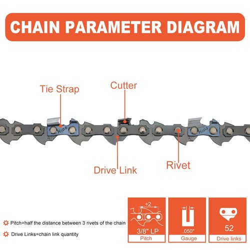 Hipa CS-310 14 Inch Chainsaw Chain For Echo CS-330T CS-300 CS-306 CS-3000 Worx WG305 3/8 LP .050" 52 Drive Links S52 AdvanceCut Chain 91VXL052G Craftsman Poulan Ryobi Homelite 14 Inch Chainsaw 3Pack