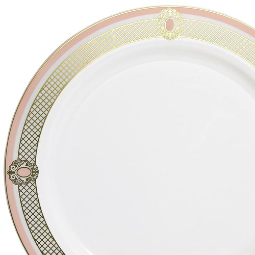 " OCCASIONS " 40 Plates Pack, Disposable Wedding Party Plastic Plates (10.25'' Dinner Plate, Royal in White/Blush & Gold)