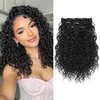 Hair Extensions, KUIRAN Clip in Hair Extensions 4PCS Black Hair Extension 12" Short Curly Hair Extensions Invisible Lace Weft Natural Soft Hairpieces for Women - Black