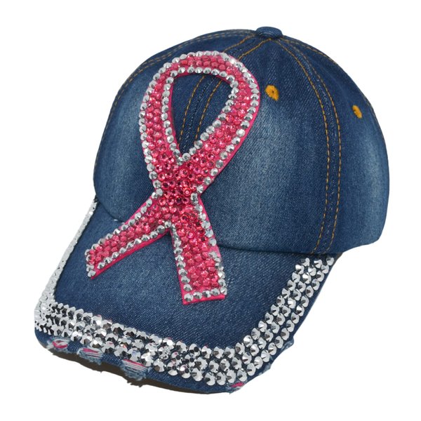 Pink Ribbon Breast Cancer Awareness Hat, Women's Cancer Survivor Baseball Cap, Rhinestone Bling Breast Cancer Cap, Breast Cancer Gifts for Women