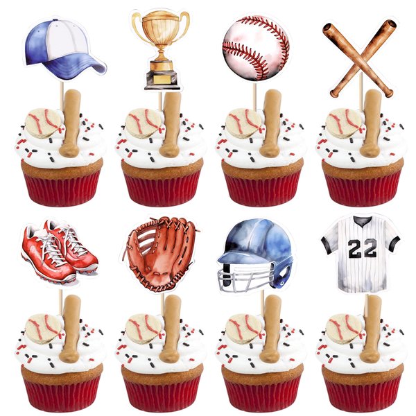 40 PCS Baseball Cupcake Toppers Double Sided Sports Game Baseball Players Cupcake Picks for Sports Baseball Theme Baby Shower Kids Boys Girls Birthday Party Cake Decorations Supplies