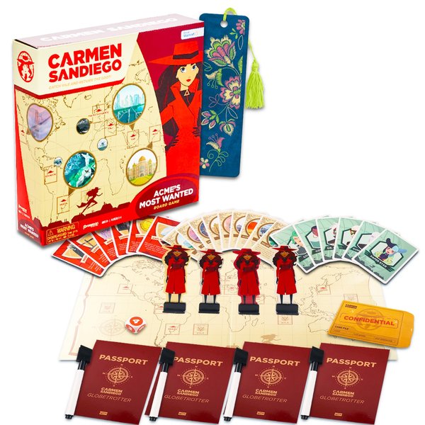 Carmen Sandiego Board Game - Bunde with Carmen Sandiego Acme's Most Wanted Board Game Plus Bookmark | Carmen Sandiego Toys for Kids