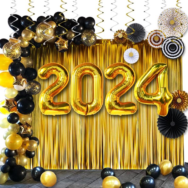 New Years Decorations 2024:40in 2024 Balloons,89Pcs Black and Gold New Years Eve Party Supplies are Perfect for your Graduation Decor