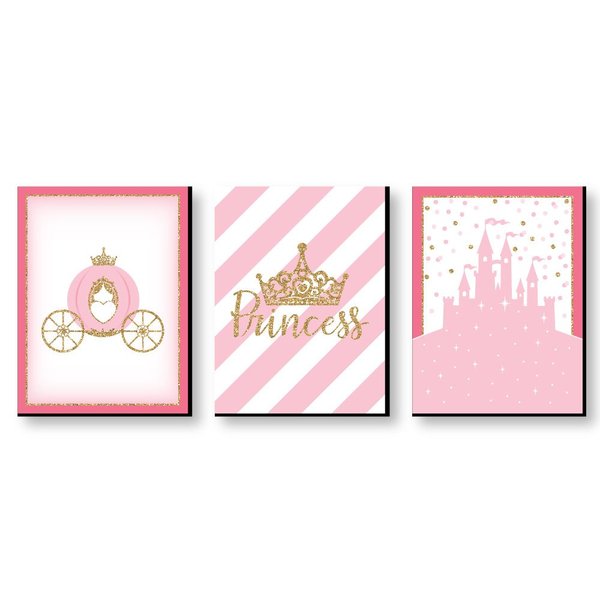 Big Dot of Happiness Little Princess Crown - Castle Nursery Wall Art and Kids Room Decorations - Gift Ideas - 7.5 x 10 inches - Set of 3 Prints
