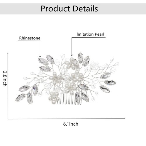 MirthCity Bride Wedding Hair Comb Pearl Flower Bead Bride Hair Pieces Handmade Rhinestone Leaf Flower Girl Hair Accessories for Women