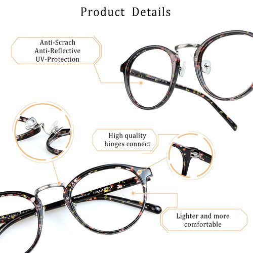 LifeArt Blue Light Blocking Glasses, Anti Eyestrain, Computer Reading Glasses, Gaming Glasses, TV Glasses for Women, Anti Glare (Floral, No Magnification)