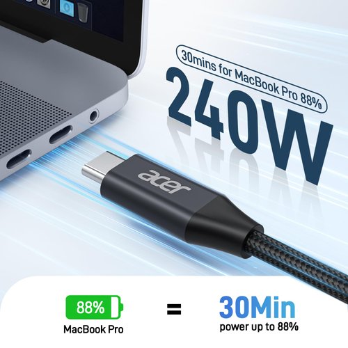 acer 240W USB C to USB C Cable, USB C Cable [6.6ft/2 Pack] Type C Fast Charging Cord Nylon Braided Compatible with iPhone16/15 Pro Max, Galaxy S24/S23, MacBook Pro/Air, iPad, Laptop etc.