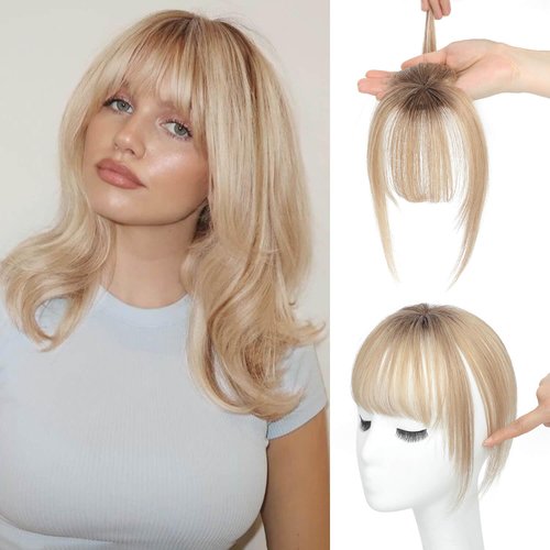 Ms Taj 360° Cover Clip in Bangs Real Human Hair Fake Bangs Clip in Hair Extensions for Women Hair Bangs Clip in Human Hair for Daily Use(Ombre Brown Blonde)