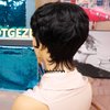 Tgezer Short Wigs for Black Women Human Hair Pixie Cut Wig Human Hair Short Black Layered Wavy Wigs with Bangs Non Lace Front Wig Brazilian Guleless Full Machine Made Color 1B#