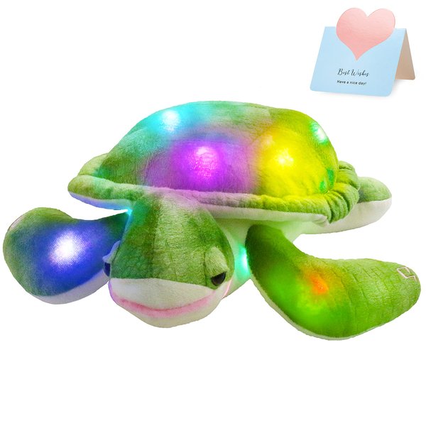 Glow Guards 14'' Light up Sea Turtle Stuffed Animal LED Soft Ocean Life Plush Toy Pillow with Colorful Night Lights Glowing Birthday Children's Day Gifts for Toddler Kids