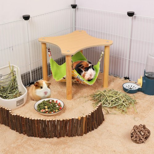 Alphatool Guinea Pigs Hammock with Durable Wooden Stand- Double-Sided Hanging Hammock Bed for Chinchilla Rat Hamster Bunny Ferrets Sleeping Hiding