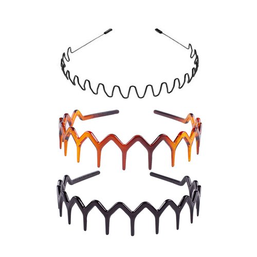 3Pack Zig Zag Headbands Hair Band Men Headband Metal Hair Bands Fashion Headbands With Teeth - Wavy Hair Bands for Women's Girls Men Hair Accessory Sports Hairband Unisex Head Band Hair Hoop with