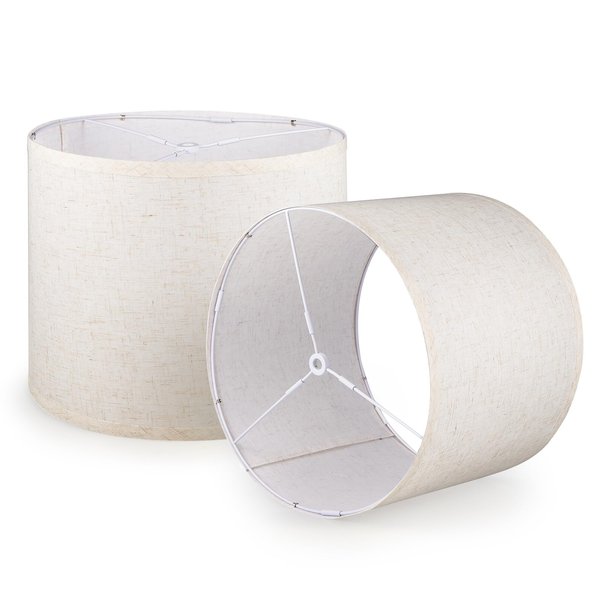 Lampshades Set of 2, Drum Lampshades 11.6" Top x 12.6" Bottom x 9.8" High, Natural Linen Hand Crafted, Easy Assembly Required (Beige)