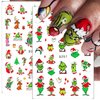 12Sheets Christmas Nail Art Stickers Green Fun Cartoon Santa Claus Designs Nail Decals Xmas Tree 3D Self-Adhesive Winter Holiday Nail Decoration Xmas DIY Manicure Accessories Supplies for Women Kids