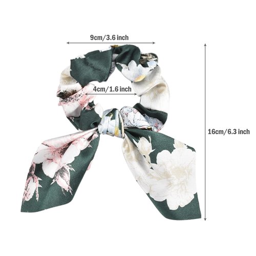 Yonchic 6-Piece Satin Bowknot Elastic Hair Ties, Fashion Print Scrunchies Ladies Long Lasting Braids Ponytail Holders, Soft Elegant Bow Hair Tie Ribbon Rubber Bands Hair Accessories