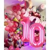 Kwuz 40 Inch Pink Number 10 Balloon with Mini Bow Balloon for Girls 10th Birthday Party Decorations, Pink Princess Western Cowgirl Theme Sweet Ten Birthday Party Balloons Decorations Supplies Favors
