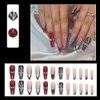 24 Pcs Halloween Fake Nails Long Black Spider Web Press on Nails Black Red French Tip False Nails Full Cover Halloween Glue on Nails Square Artificial Nails Halloween Acrylic Stick on Nails for Women