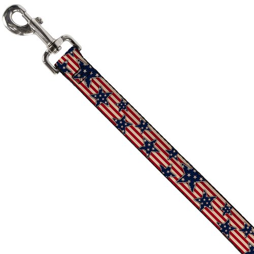 Dog Leash Americana Stars Stripes Red White Blue White 6 Feet Long 1.0 Inch Wide