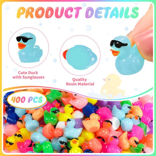 Qunclay Mini Resin Duck with Sunglasses Tiny Ducks Bulk Tiny Colorful Duck Figures Miniature Dollhouse Accessories DIY Craft Toys for Birthday Gift Micro Fairy Landscape Aquarium Potted (150 Pcs)