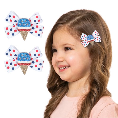 4th of July Hair Clips, Barrettes & Hairgrips - 2Pcs Red White Blue Dot Alligator Clips for Toddler Baby Girls & Women, Hair Accessories for Independence Day Memorial Day