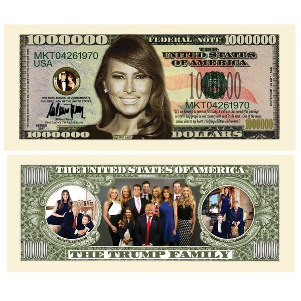 American Art Classics Pack of 5 - Melania Trump - First Lady - First Family Million Dollar Bill