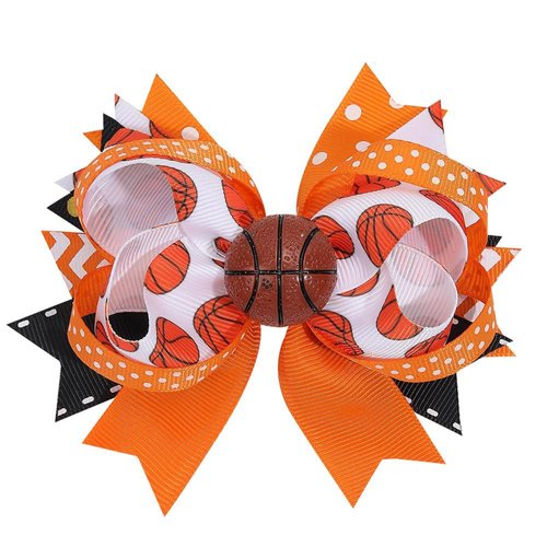 Sports ball class hairpin Hair Clips Bow Sports Bow Hair Barrettes Clips Girls Baseball Bow Hair Pin.(FJ69) (Basketball)
