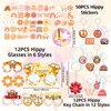 110PCS Groovy Boho Party Favors Groovy Coloring Books and Eight Color Crayons Funny Keychains Paper Glasses Stickers For Kids