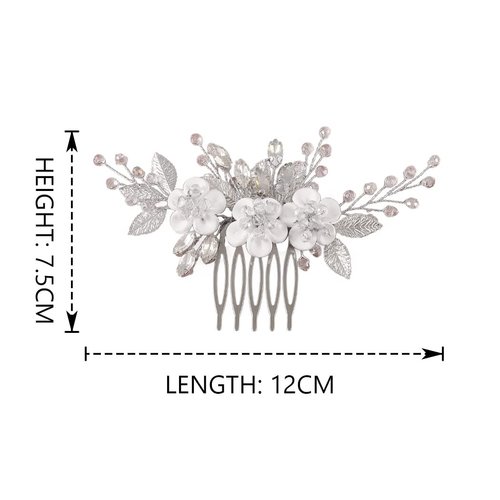 Catery Flower Bride Wedding Hair Comb Silver Bridal Hair Pieces Bride Rhinestones Hair Jewelry Opal Headpieces Bead Side Combs Decorative Hair Accessories for Women and Girls