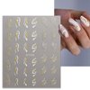 Gold Nail Art Stickers Metallic Line Nail Decals 3D Self-Adhesive Gold Silver Curve Stripe Wave Nail Design Luxury French Tip Manicure Nail Art Supplies for Women Acrylic Nails Decoration 8 Sheets