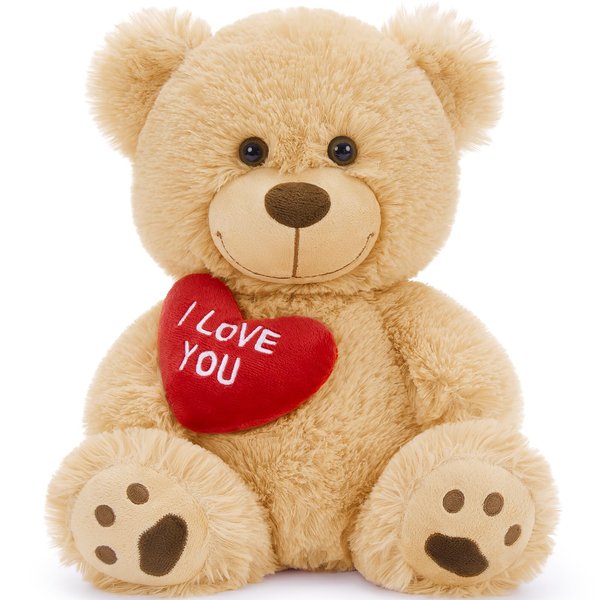BENINY 12" Teddy Bear with Heart, Cute Brown Teddy Bear Stuffed Animals for Valentines Day Soft Bear Plushie Toy Stuffed Bear Plush Gifts for Girlfriend Kid