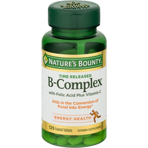 Nature's Bounty B-Complex With Folic Acid Plus Vitamin C Tablets 125 Tablets (Pack of 2)