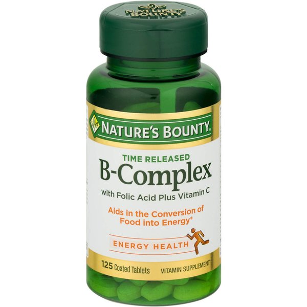 Nature's Bounty B-Complex With Folic Acid Plus Vitamin C Tablets 125 Tablets (Pack of 2)