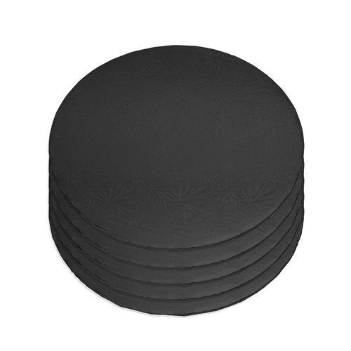 Dulcet Delights Round Cake Board | Decorative Cake Board for Cakes, Desserts, Pizza & More | Food Safe | Grease Proof | Reusable | 16” Diameter x 1/4” Thick | Black | Set of 5