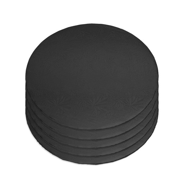 Dulcet Delights Round Cake Board | Decorative Cake Board for Cakes, Desserts, Pizza & More | Food Safe | Grease Proof | Reusable | 16” Diameter x 1/4” Thick | Black | Set of 5