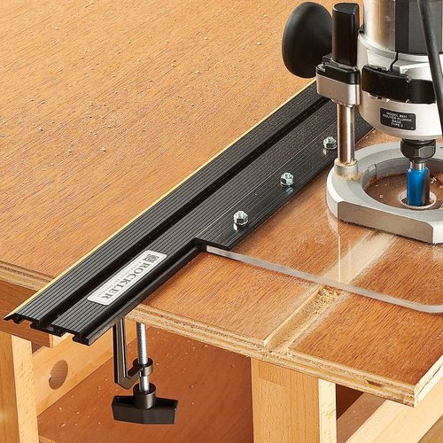 Rockler 52” to 104” Low Profile Straight Edge Clamps for Woodworking w/Extension Tool, 4 Screws, Nuts, & Bolts - 2 Straight Cut T Track Clamp & Handle for Router or Circular Saw Guide