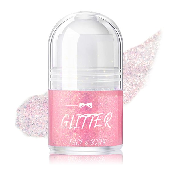 DAGEDA Roll-on Body Glitter Gel, Rave Accessories Face Glitter Makeup Body Shimmer, Sparkling, Holographic Fine Glitter Gel Rave Outfits for Women,05 Light Pink