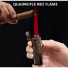TOMOLO Torch Lighter Quadruple 4 Jet Flame Refillable Butane Cigar Lighter with Cigar Punch,Gift Box(Gunmetal)