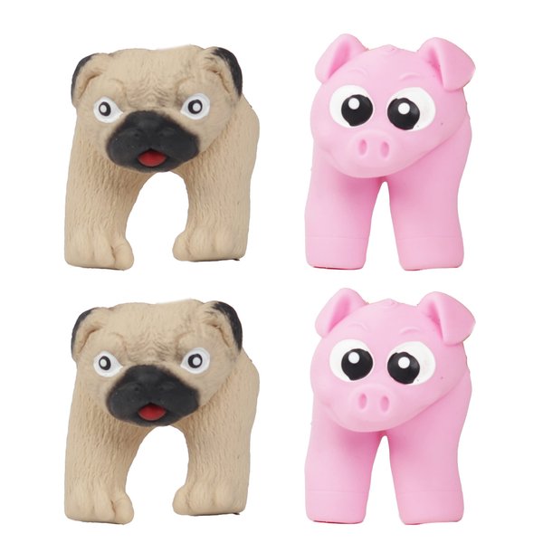 Plastic Walking Finger Puppets Pack of 4 Farm Animal -Assorted Dog and Pig