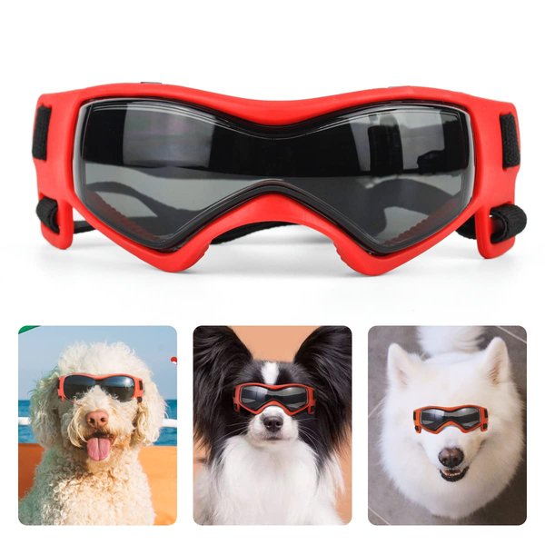 PEDOMUS Dog Goggles Small Medium Dog Sunglasses Adjustable Strap for UV Sunglasses Waterproof Protection for Small Medium Dog (Cool Red)