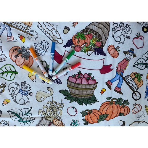 The Coloring Table – Thanksgiving and Fall Fun Design – Rectangle Tablecloth – Fabric Coloring Tablecloth – Colorable Designs – Washable and Reusable – Coloring Activity for Children and Adults