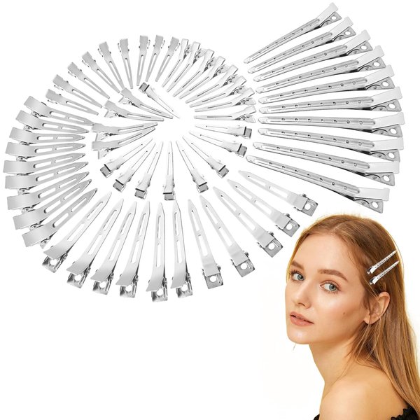 Dafeng 60Pcs Duck Hair Clips - 3.5 Inch/2.16 Inch/1.73 Inch Pin Curl Clips to Hold Curls, Metal Alligator Hair Clips for Styling and Rustproof