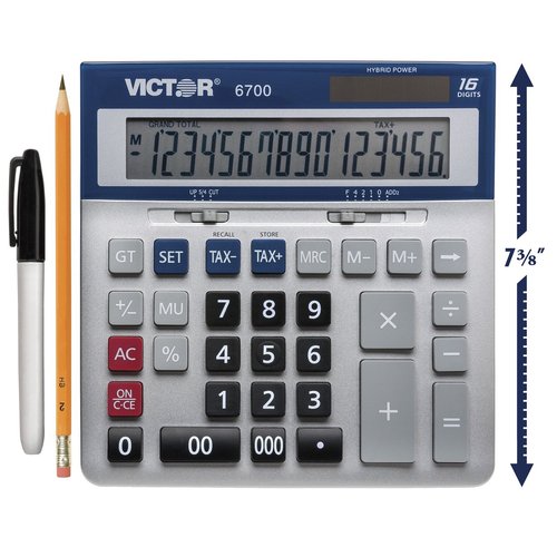 Victor 16-Digit Desktop Calculator, Silver, Blue