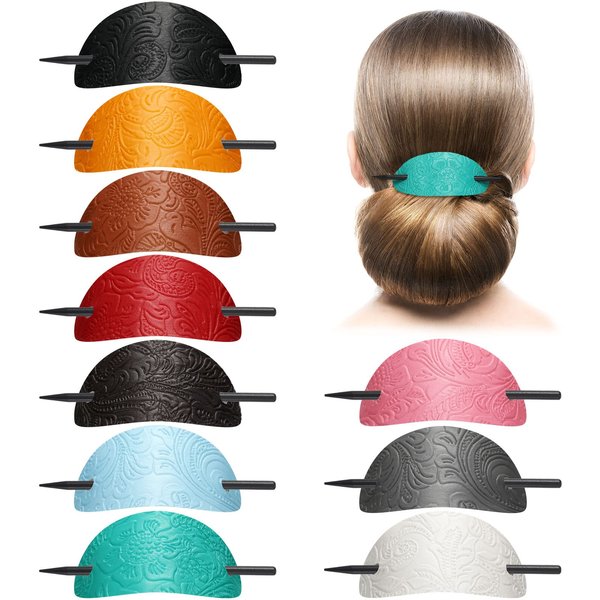 Leather Hair Clip with Stick Faux Leather Hair Barrette Hair Tie Leather and Stick Hair Slide Oval Shape Hair Pins Ponytail Holders Hair Accessories for Women Girls (Vivid Style,10)