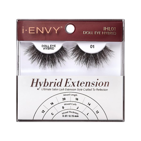 i-ENVY Extension False Lashes, Hybrid Salon Clear Invisible Band Strip Natural Look Mixed Volume Curl EyeLashes Wispy Fluffy Cat Eye Fake Lashes (Doll Eye)